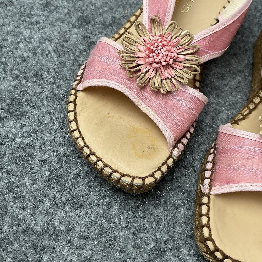 ANDRE ASSOUS PINK Silk FLOWER Slide Espadrille Wedge SANDALS Size 8 - Picture 5 of 8